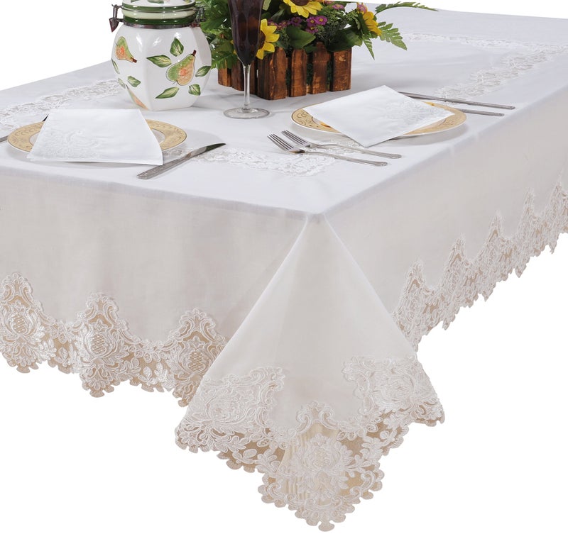 طقم مناديل مطرزة بتصميم دانتيل عتيق 18 × 18 من 6 قطع باللون الأبيض