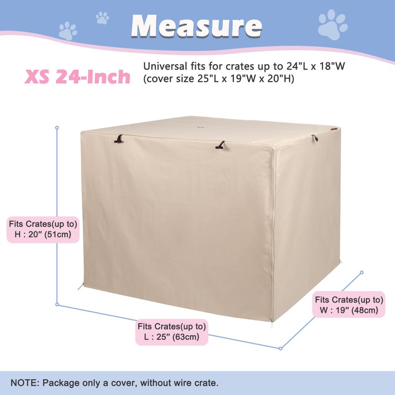 Deblue Heavy-Duty Dog Crate Cover, Privacy Pet Kennel Cover Universal Fits for 24 Inches Wire Cage, Polyester Crate Cover Fit for 1 2 3 Doors Crate (Tan) - Image 2