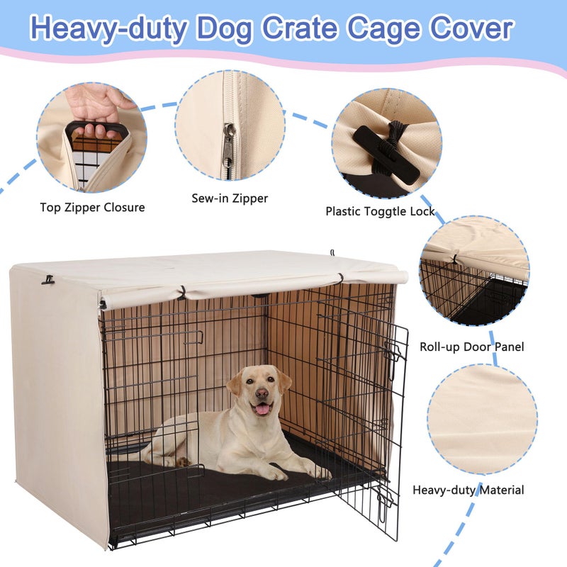 Deblue Heavy-Duty Dog Crate Cover, Privacy Pet Kennel Cover Universal Fits for 24 Inches Wire Cage, Polyester Crate Cover Fit for 1 2 3 Doors Crate (Tan) - Image 4