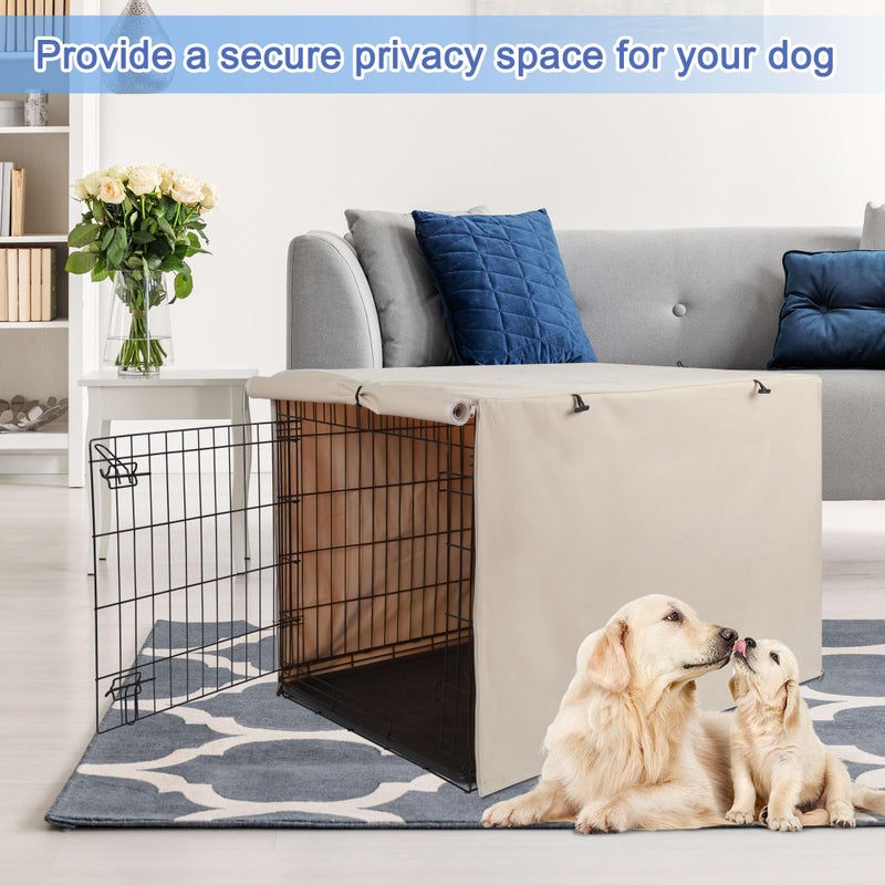 Deblue Heavy-Duty Dog Crate Cover, Privacy Pet Kennel Cover Universal Fits for 24 Inches Wire Cage, Polyester Crate Cover Fit for 1 2 3 Doors Crate (Tan) - Image 5