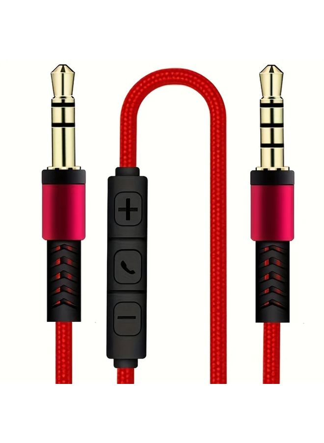 Red 3.5mm Microphone Audio Cable with Volume Control 47.24 Inches for Karaoke Mobile AUX Car - Image 1