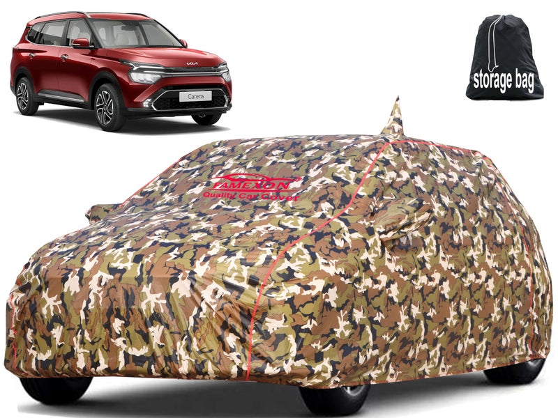 FAMEXON Waterproof Car Body Cover Compatible for Kia Carens Triple Layer Fabric with Mirror Pockets Inner Foam and Pipein Design Protects from Animals, Heat, Rain & UV Rays (Jungle Print) - Image 1
