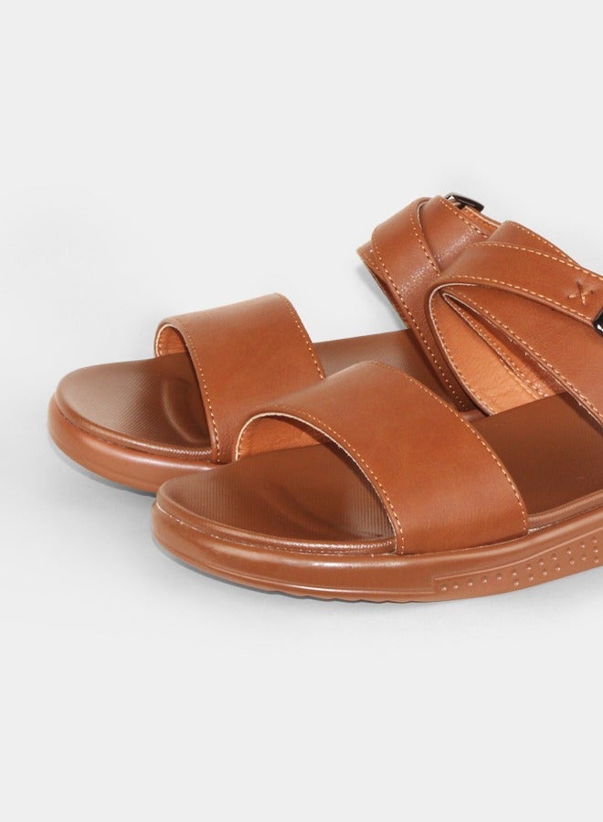 BOTELI Men's Leather Slide Sandals, Adjustable Buckle Two Strap Slippers, Summer Outdoor Non Slip Thick Sole Casual Sandals - Image 3