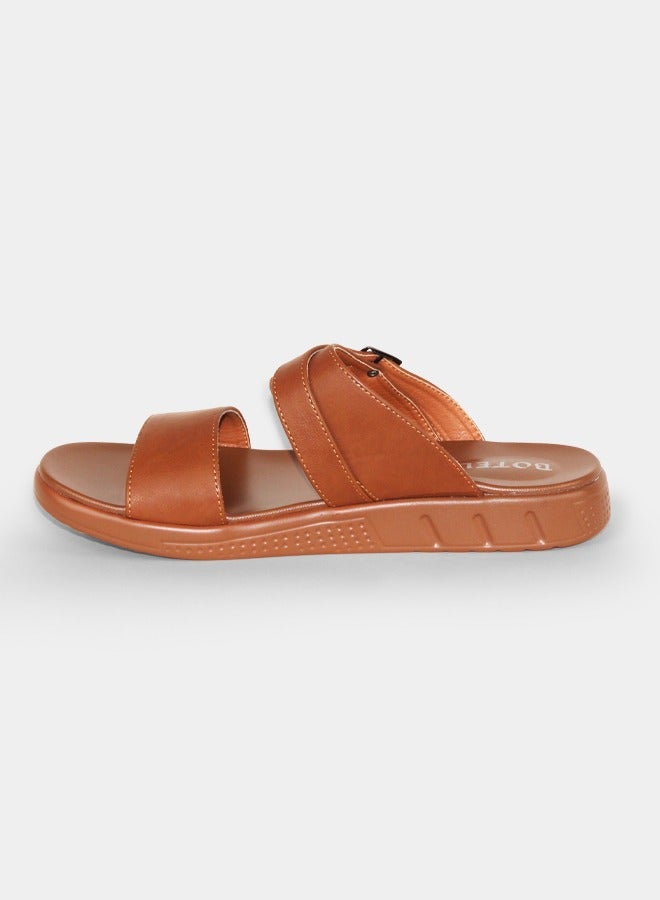 BOTELI Men's Leather Slide Sandals, Adjustable Buckle Two Strap Slippers, Summer Outdoor Non Slip Thick Sole Casual Sandals - Image 4