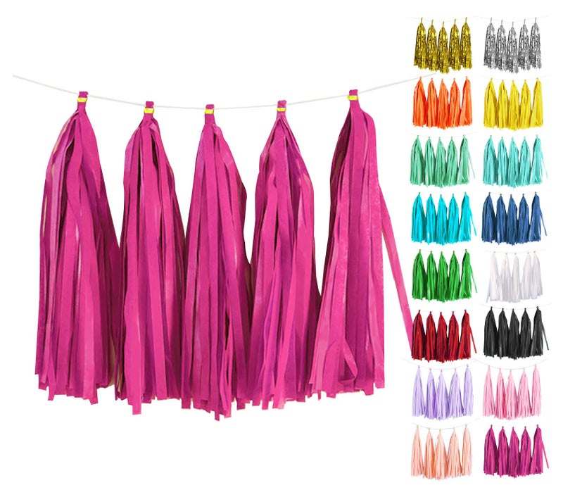 Fuchsia Tassel Garland 20 Pcs Tissue Paper Tassels Garland Banner for Party Birthday Wedding Decoration Baby Shower Table Decor Balloon Tails