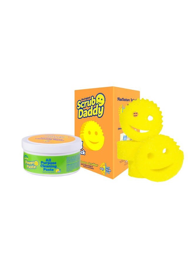 Scrub Daddy Sponges & PowerPaste XL Value Pack - 4 Scrub Daddy Multipurpose Dish Sponges & PowerPaste XL All-Purpose Cleaning Paste - Scratch-Free, Multi-Surface Household Cleaning Supplies Kit (5ct) - Image 1