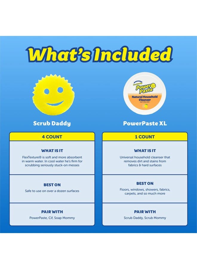 Scrub Daddy Sponges & PowerPaste XL Value Pack - 4 Scrub Daddy Multipurpose Dish Sponges & PowerPaste XL All-Purpose Cleaning Paste - Scratch-Free, Multi-Surface Household Cleaning Supplies Kit (5ct) - Image 2