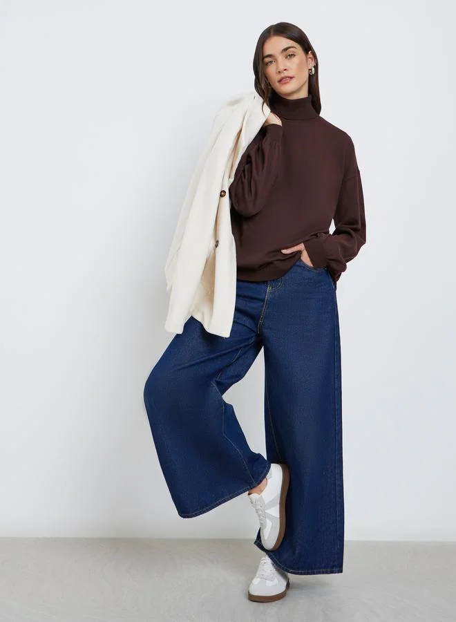 Styli  Styli Coffee Brown Turtleneck Oversized Sweater for Women | Best Price UAE