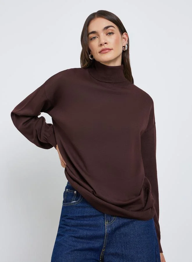 Styli  Styli Coffee Brown Turtleneck Oversized Sweater for Women | Best Price UAE