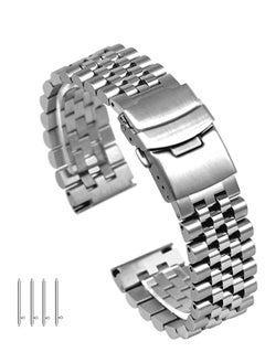 Stainless Steel Watch Band Screw Fixed Strap Double Lock Diver Clasp Polished Brushed Tapered 22mm