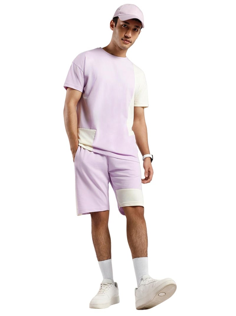 NOBERO Men's Lavender Waylon Colourblocked Oversized Fit Co-ord Set, Men's Lavender Co-ord sets- M - Image 1