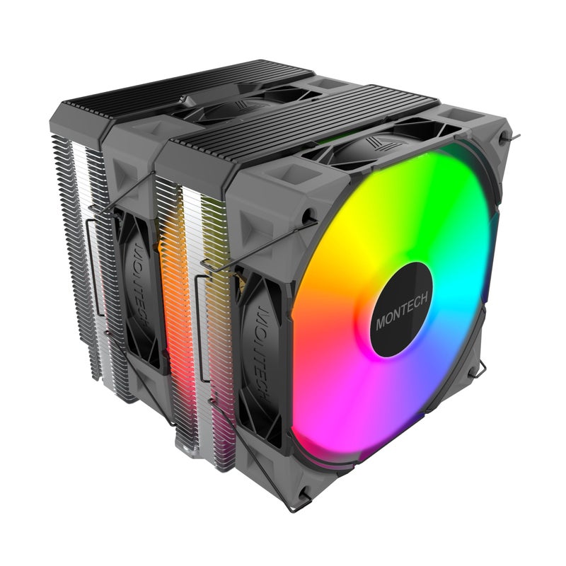 MONTECH NX600 ARGB Dual-Tower CPU Air Cooler with 6 Heatpipes & Premium Top Cover | 28mm E28 ARGB Premium Fan | Soldered Copper Base | Superior Heat Dissipation | All Intel & AMD Socket Support |Black - Image 1