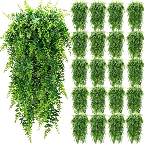Geosar 20 Pcs Artificial Hanging Plants 32 Inch Hanging Boston Ferns Plastic Fake Plants for Wall Room Garden Wedding Garland Indoor Outdoor Decoration, No Basket - Image 1