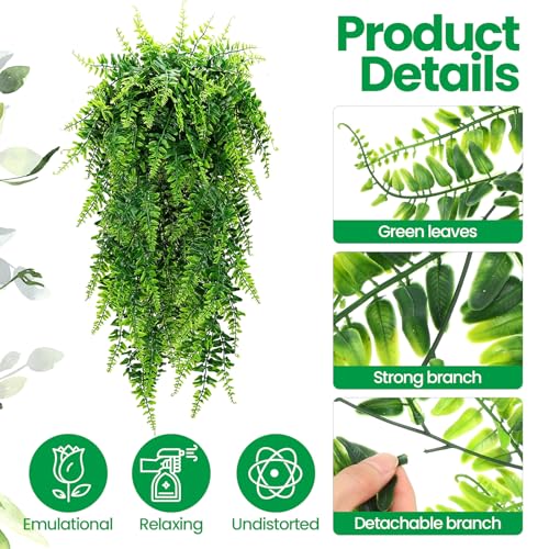 Geosar 20 Pcs Artificial Hanging Plants 32 Inch Hanging Boston Ferns Plastic Fake Plants for Wall Room Garden Wedding Garland Indoor Outdoor Decoration, No Basket - Image 3