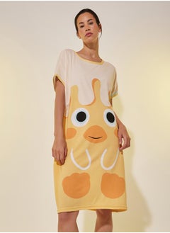 Styli Yellow Short Sleeve Graphic Printed Slip Dress  - Image 2