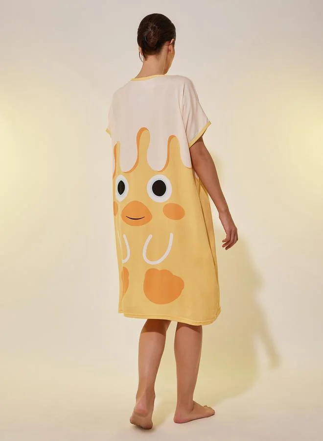 Take Two Yellow Short Sleeve Graphic Printed Slip Dress
