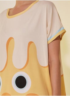 Styli Yellow Short Sleeve Graphic Printed Slip Dress  - Image 3