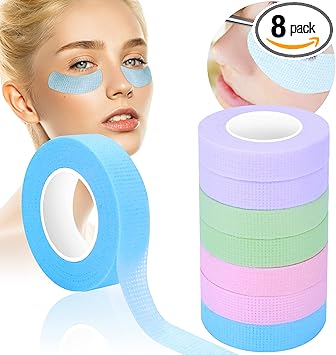Grevosea 8 Rolls Lash Tape Breathable Micropore Fabric Tape for Eyelashes Extension Supply Eye Lashes Tools 9m10 yard Each Roll Multicolor - Image 1