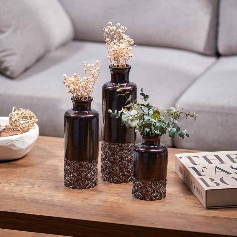 Creative Scents Dublin Brown Vases - Set of 3 Vases - Table Centerpieces for Dining Room, Kitchen DÃ©cor, Home Decor for Your Living Room, Dining Room, Bedroom, Office, Entry Table or Shelf Decor - Image 3