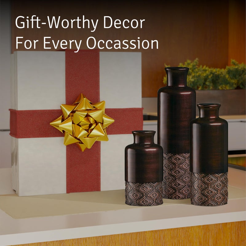 Creative Scents Dublin Brown Vases - Set of 3 Vases - Table Centerpieces for Dining Room, Kitchen DÃ©cor, Home Decor for Your Living Room, Dining Room, Bedroom, Office, Entry Table or Shelf Decor - Image 2