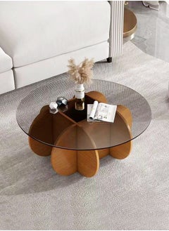 fashionhome 1-Piece Modern Style Wooden Frame Glass Top Coffee Table Round Edge Center Table Sample Round End Table for Living Room Home Office Furniture 80x40 cm  - Image 1