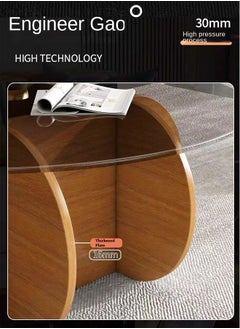 fashionhome 1-Piece Modern Style Wooden Frame Glass Top Coffee Table Round Edge Center Table Sample Round End Table for Living Room Home Office Furniture 80x40 cm  - Image 5