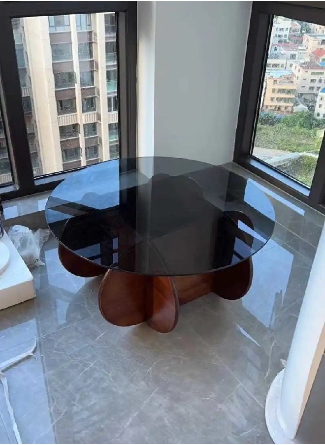 1-Piece Modern Style Wooden Frame Glass Top Coffee Table Round Edge Center Table Sample Round End Table for Living Room Home Office Furniture 80x40 cm