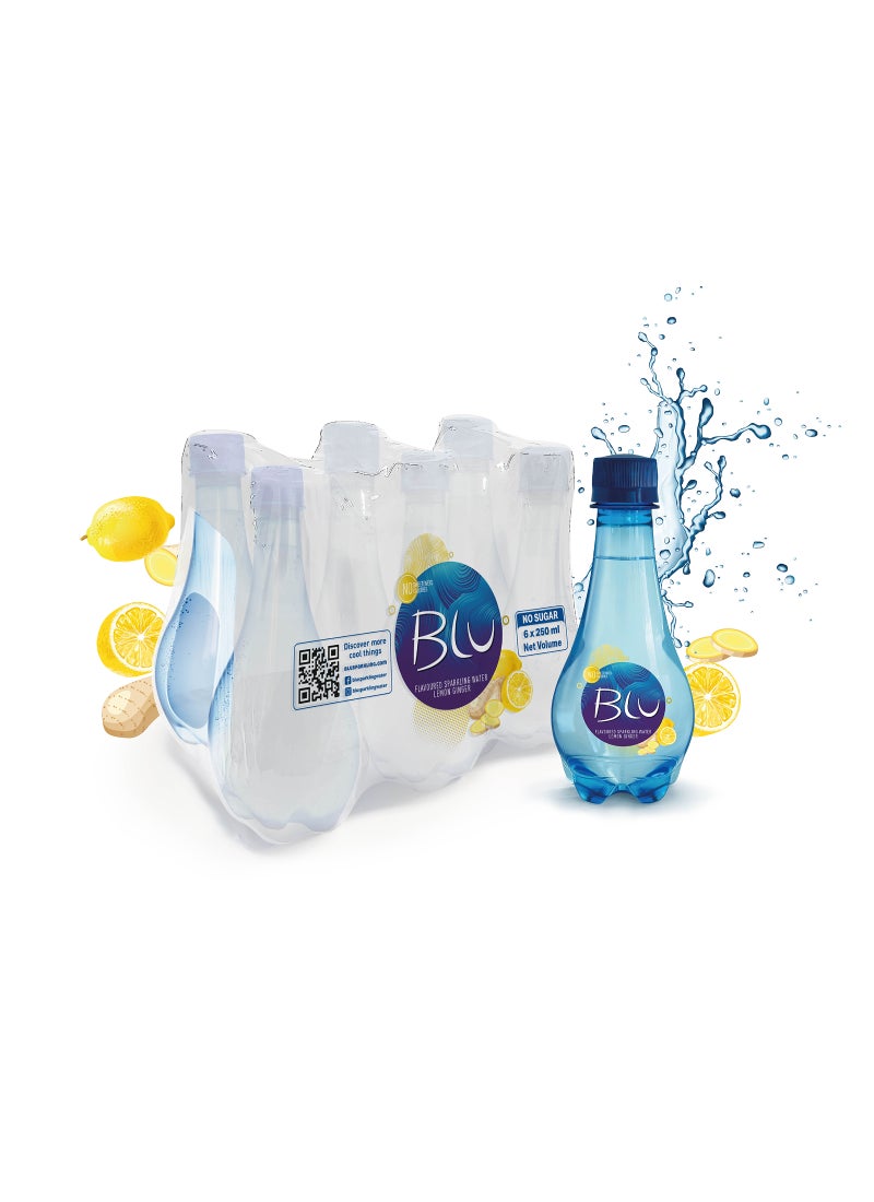 Blu Ginger Lemon Sparkling Water - No Added Sugar - Zero calories 6 x 250ml - Image 1