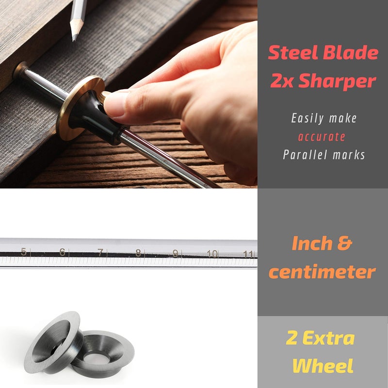 Mr. Pen Mr. Pen Wheel Marking Gauge, 2 Extra Blades, Laser Engraved Graduations, Solid Brass Face, Adjustable  - Image 3