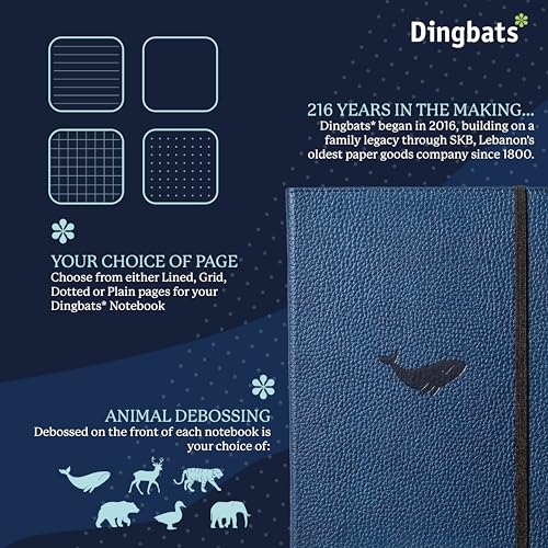 Dingbats* Notebooks Dingbats Wildlife Grid Journal A5 - Vegan Leather Hard Cover, Ideal for Work, Travel - Pocket, Elastic Closure, Bookmark - Image 2