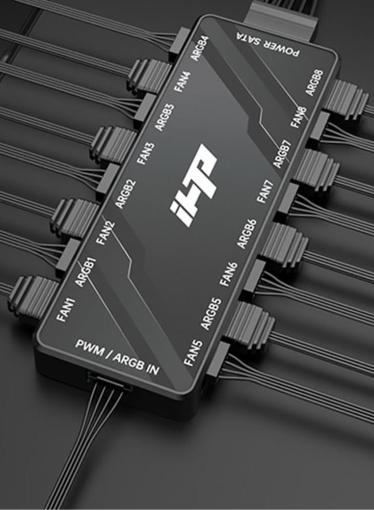 Beauenty ARGB Fan HUB Controller, PWM Fan Hub Support 8 Groups of Fans for Addressable 5V 3Pin ARGB  12V 4Pin PWM, 2-in-1 RGB Case Fan Hub with Hidden Magnetic Base and SATA Power - Image 2