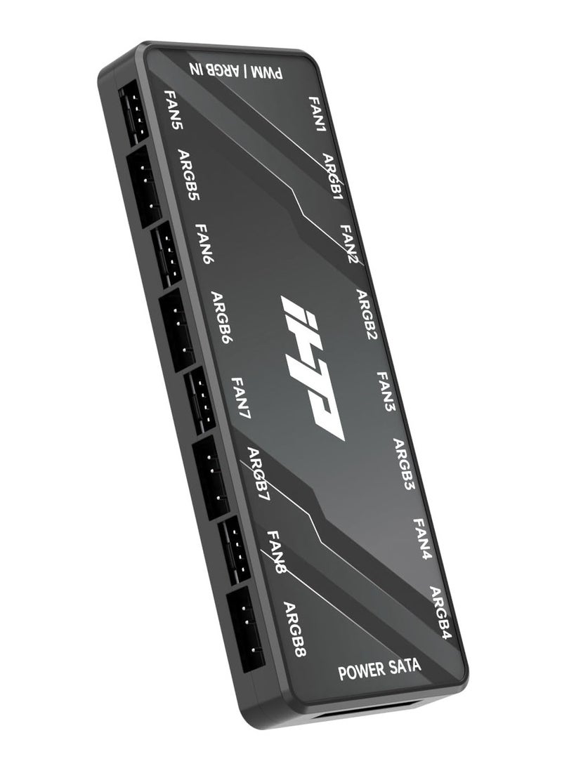 Beauenty ARGB Fan HUB Controller, PWM Fan Hub Support 8 Groups of Fans for Addressable 5V 3Pin ARGB  12V 4Pin PWM, 2-in-1 RGB Case Fan Hub with Hidden Magnetic Base and SATA Power - Image 1