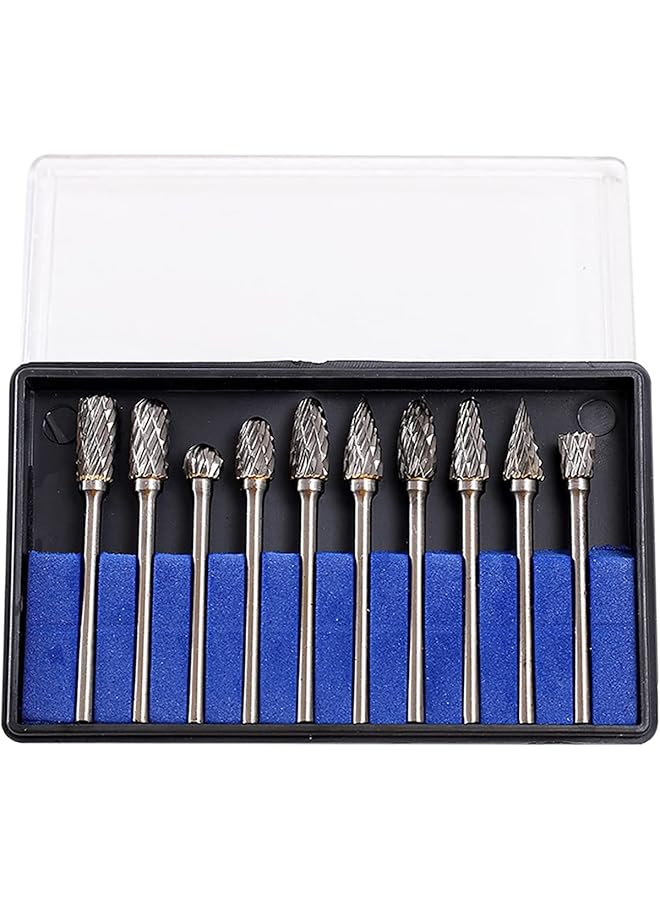 erorex Double Cut Tungsten Carbide Rotary Burr Set 10Pcs 1 8 Inch Shank 1 4 Inch Head Length Tungsten Steel For Wood And Stone Carving Steel Metal Working - Image 1