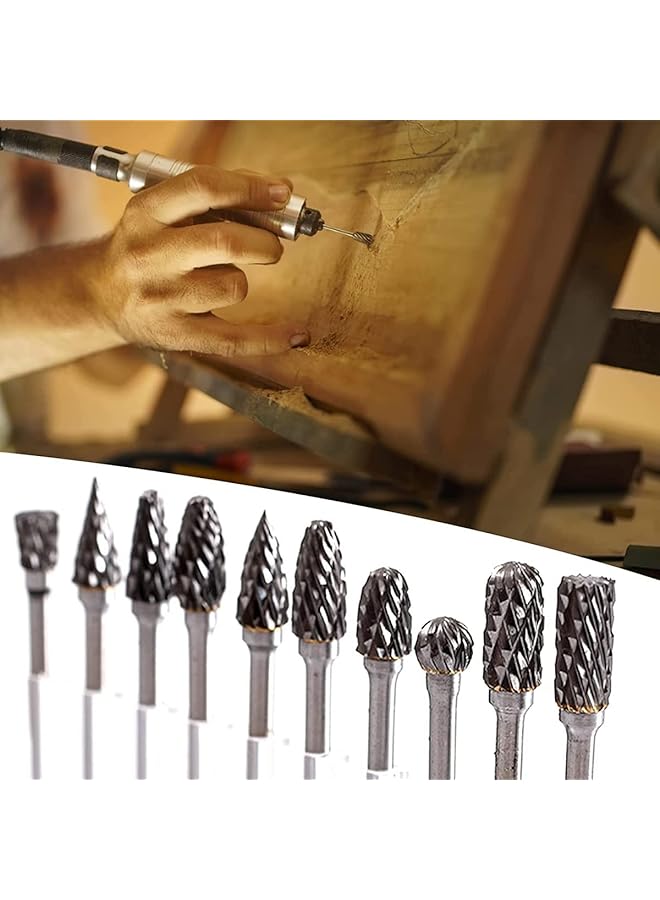 erorex Double Cut Tungsten Carbide Rotary Burr Set 10Pcs 1 8 Inch Shank 1 4 Inch Head Length Tungsten Steel For Wood And Stone Carving Steel Metal Working - Image 5