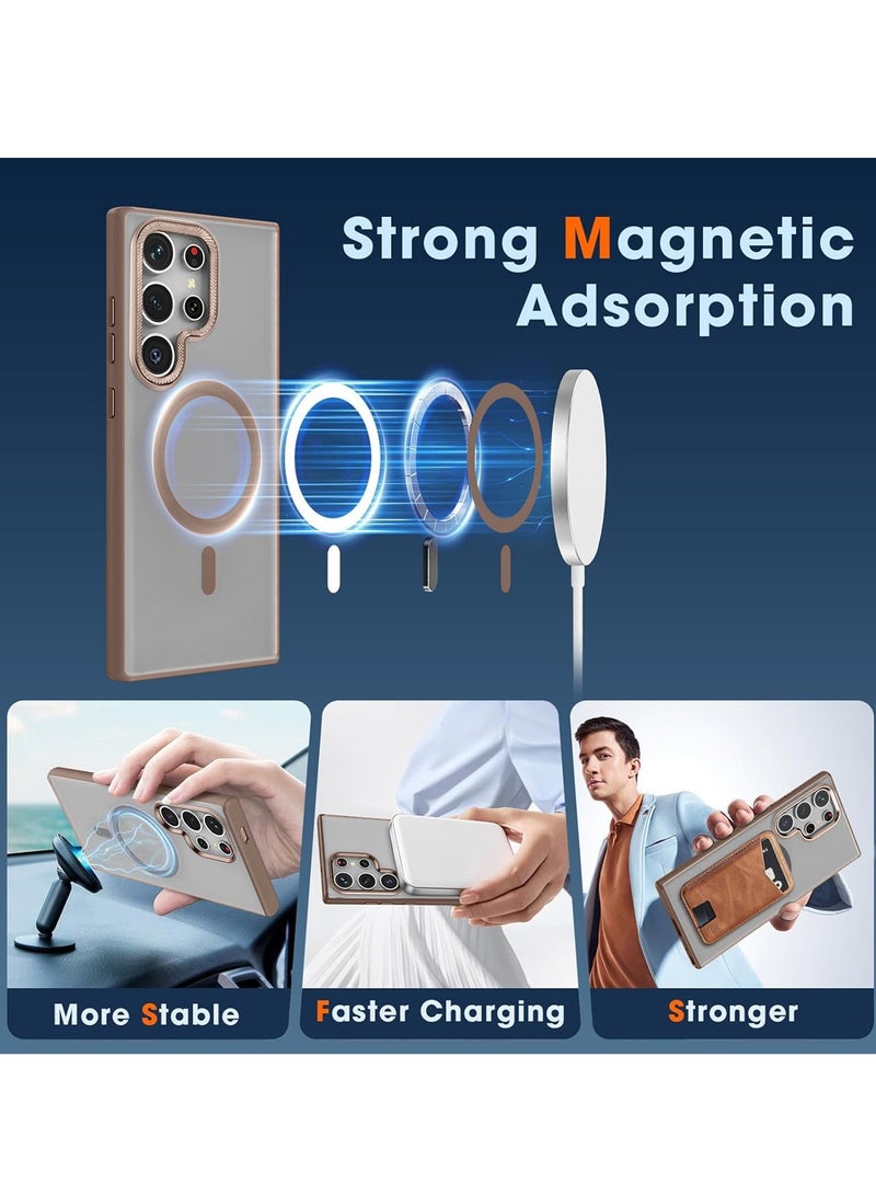 دبليو تيك سامسونج جالاكسي S25 الترا 5 جي 2025 ظهر بلوري بريميوم غير لامع ، جوانب سيليكون مع غطاء حافظة مدعوم من MagSafe - بني - Image 3