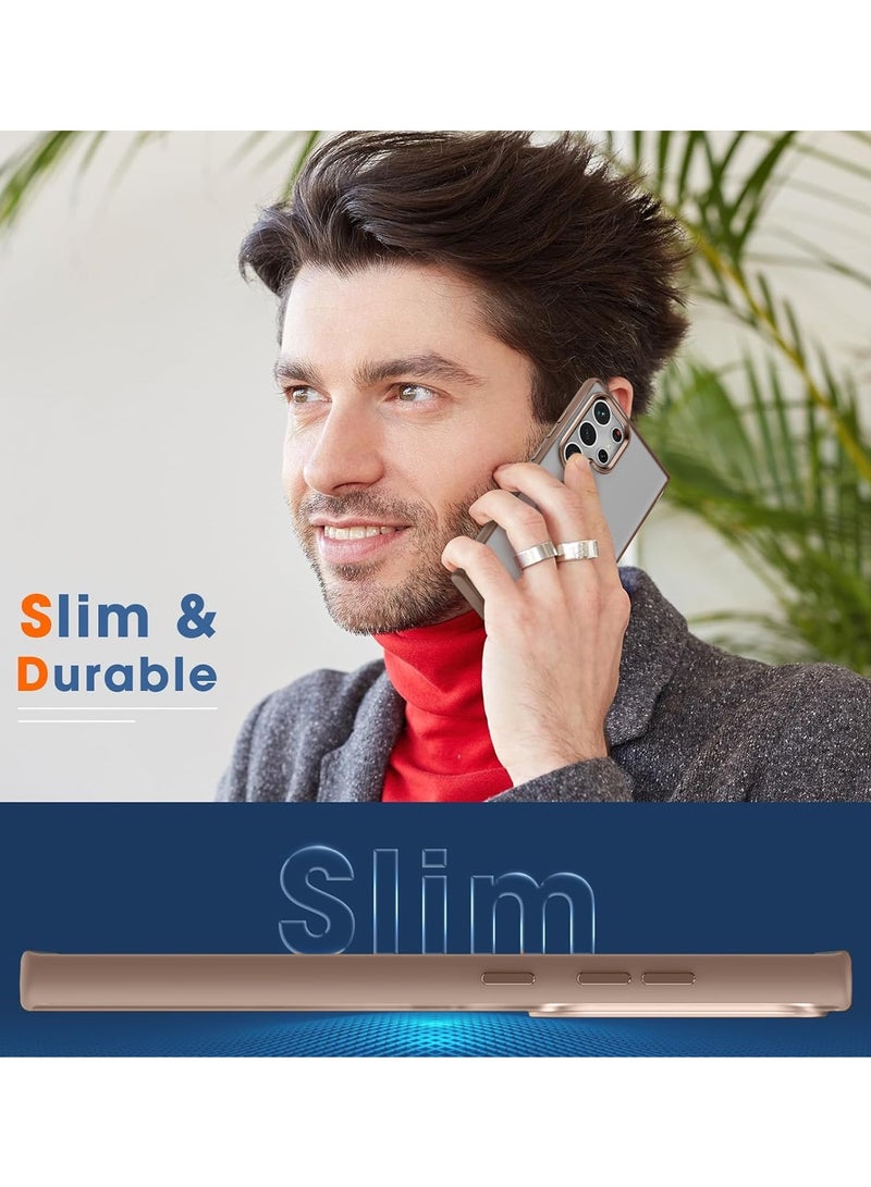 دبليو تيك سامسونج جالاكسي S25 الترا 5 جي 2025 ظهر بلوري بريميوم غير لامع ، جوانب سيليكون مع غطاء حافظة مدعوم من MagSafe - بني - Image 4