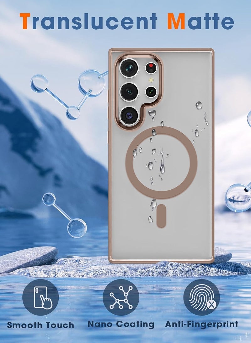 دبليو تيك سامسونج جالاكسي S25 الترا 5 جي 2025 ظهر بلوري بريميوم غير لامع ، جوانب سيليكون مع غطاء حافظة مدعوم من MagSafe - بني - Image 5