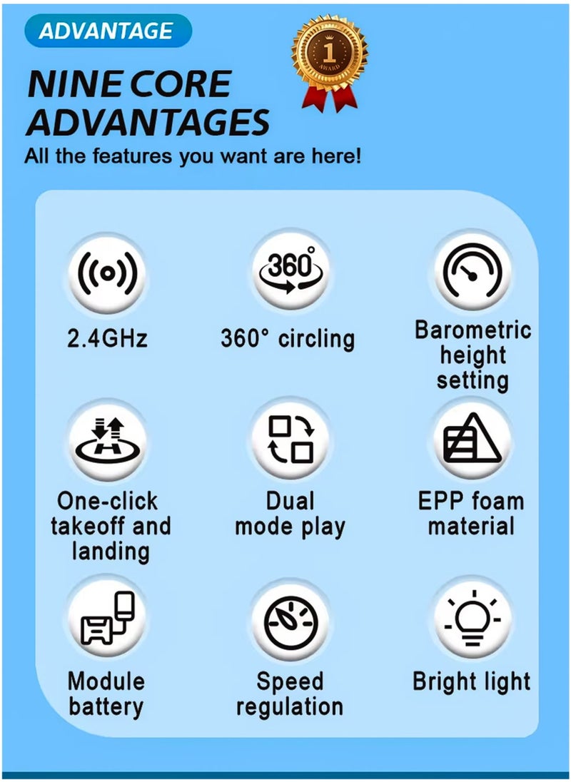 Remote Control Fighter Jet Plane Toys for Kids RC Airplane Mimics Drone Helicopter with 360 Degree Stunts Flying Model Aircraft Aeroplane Toy Quadcopter, Automatic Hover EPP Foam Durable Body, 6 Axis Gyroscope, LED Lights, 100m Range, Rechargeable Battery Easy to Fly for Beginners and Children