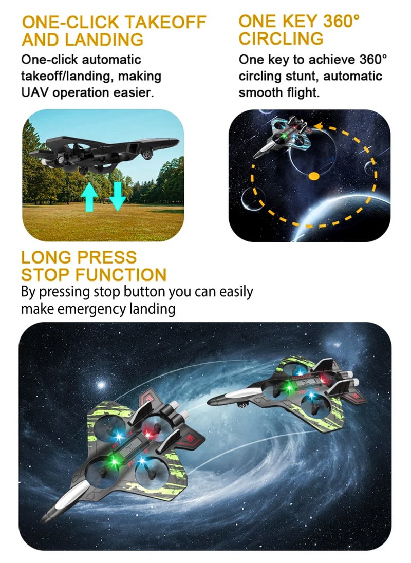 Remote Control Fighter Jet Plane Toys for Kids RC Airplane Mimics Drone Helicopter with 360 Degree Stunts Flying Model Aircraft Aeroplane Toy Quadcopter, Automatic Hover EPP Foam Durable Body, 6 Axis Gyroscope, LED Lights, 100m Range, Rechargeable Battery Easy to Fly for Beginners and Children