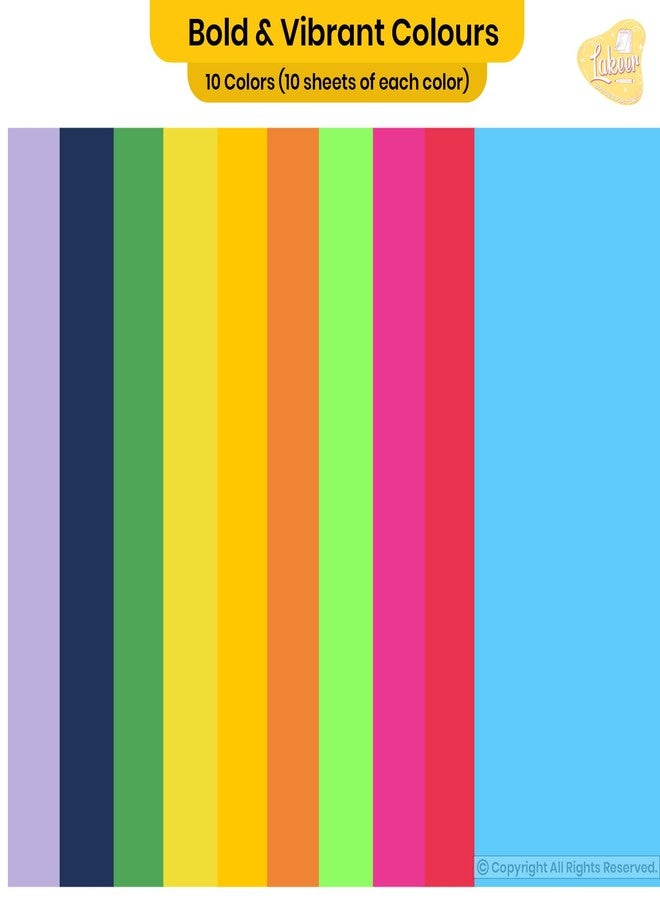 Paraspapermart A4 Color Paper Premium Neon Colours Pack Of 100 Sheets (10 Colors X 10 Sheets Each Colour) For Art & Craft Work (Watercolor) - Image 3
