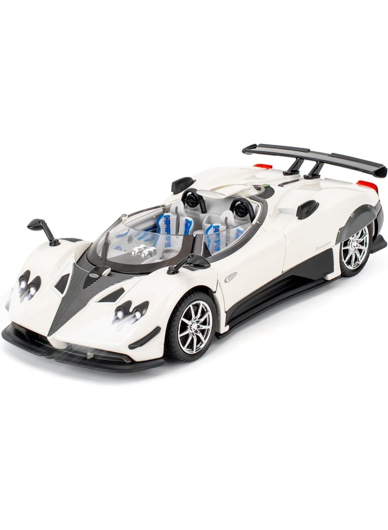 1:24 Pagani Zonda HP Barchetta Die Cast Model Simulation Car, Zinc Alloy Pull Back Vehicles Model Car with Sound and Light for Collectors & Children 3 Years Old Birthday Gift (White) - Image 1