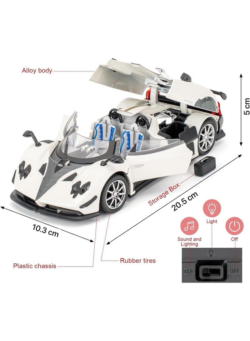 1:24 Pagani Zonda HP Barchetta Die Cast Model Simulation Car, Zinc Alloy Pull Back Vehicles Model Car with Sound and Light for Collectors & Children 3 Years Old Birthday Gift (White) - Image 2