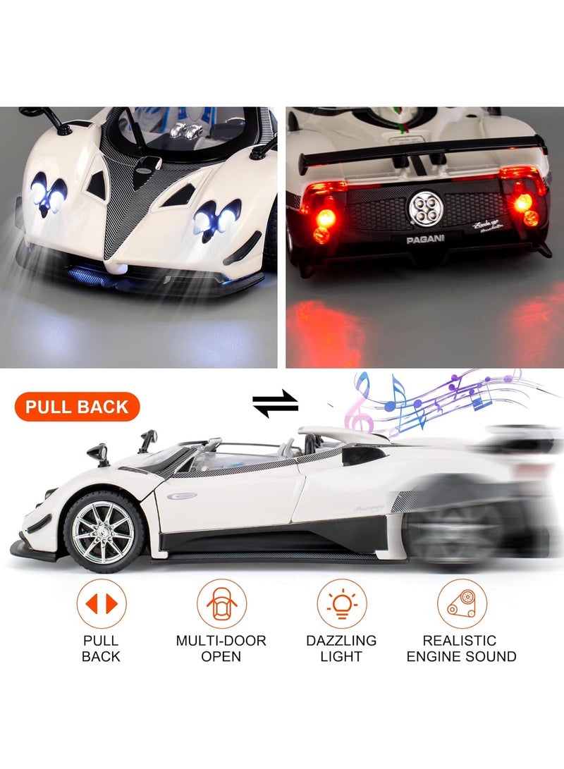1:24 Pagani Zonda HP Barchetta Die Cast Model Simulation Car, Zinc Alloy Pull Back Vehicles Model Car with Sound and Light for Collectors & Children 3 Years Old Birthday Gift (White) - Image 4