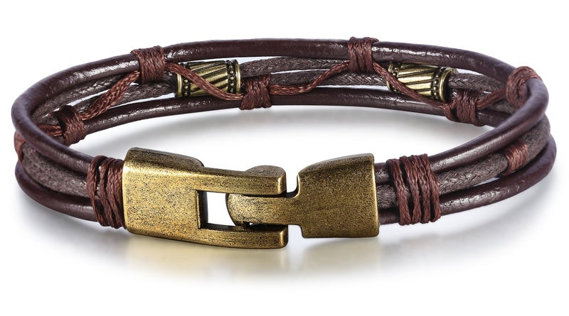 Jstyle Mens Vintage Leather Wrist Band Brown Rope Bracelet Bangle - Image 2