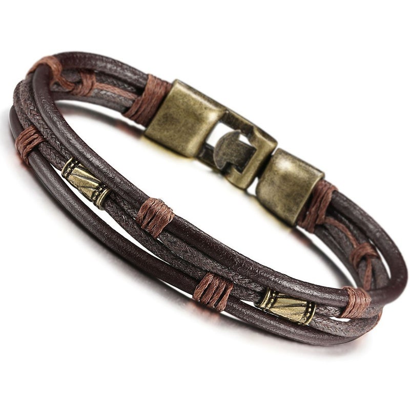 Jstyle Mens Vintage Leather Wrist Band Brown Rope Bracelet Bangle - Image 1