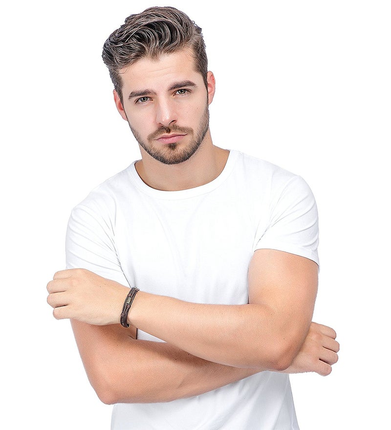 Jstyle Mens Vintage Leather Wrist Band Brown Rope Bracelet Bangle - Image 3