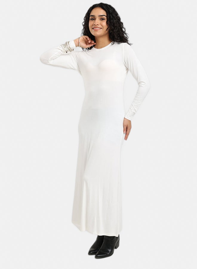 Carina Women's Long-Sleeve Round-Neck Tricot Maxi Dress - Off White - Image 1