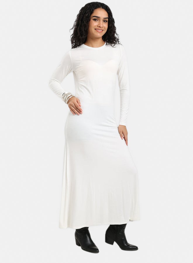 Carina Women's Long-Sleeve Round-Neck Tricot Maxi Dress - Off White - Image 2