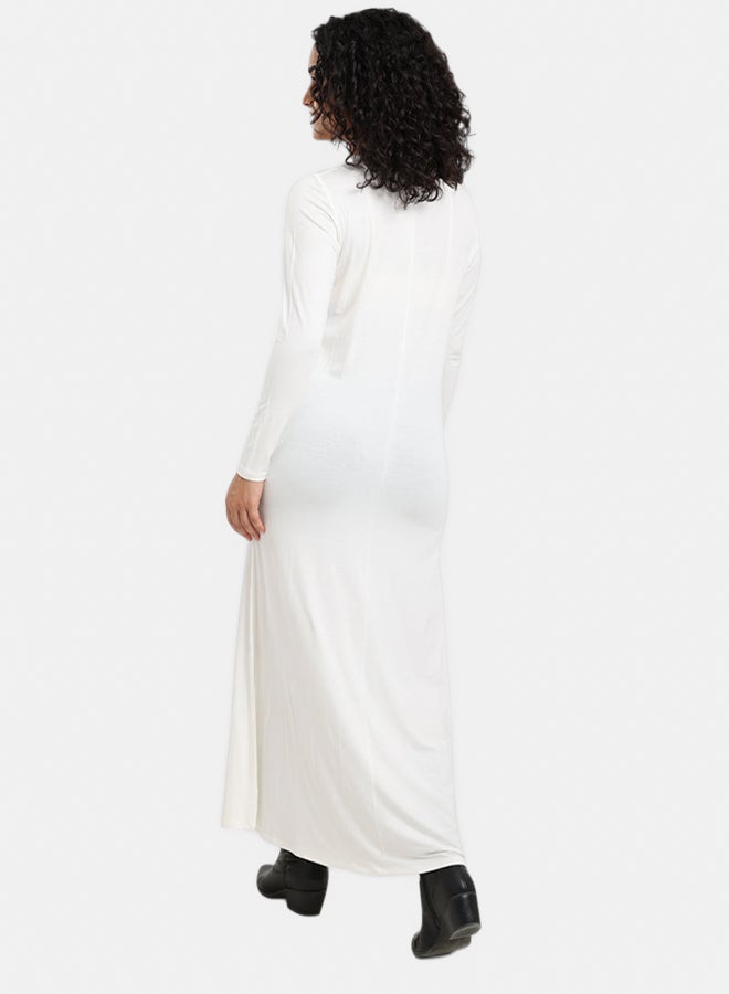 Carina Women's Long-Sleeve Round-Neck Tricot Maxi Dress - Off White - Image 3