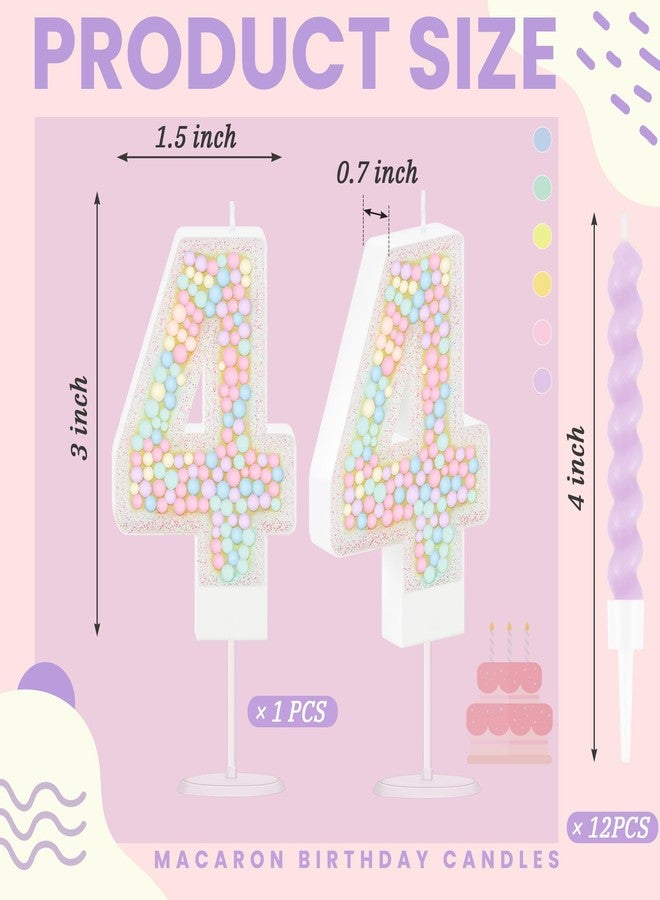 MTLEE Birthday Candle Macaron Glitter 3D Number Candle with 12 Pcs Rainbow Spiral Candles in Holders for Girl Boy Cake Topper Wedding Anniversary Pastel Sweet Theme Party Decoration(Number 4) - Image 2